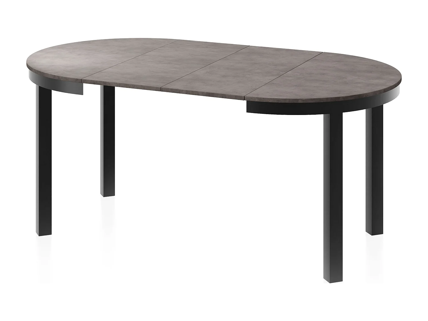 Runder Ausziehbarer Esstisch mit Schwarzem Metallgestell – Platzsparender Tisch im Loft-Stil – Dunkelgrauer Beton mit Schwarzen Metallbeinen – 100 bis 180 cm