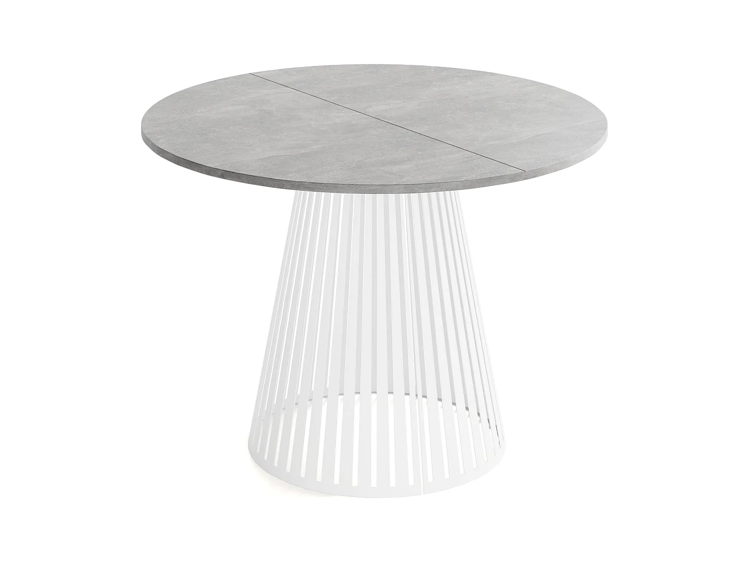Table à Manger Ronde Extensible Style Loft – 100 à 180 cm – Design Industriel avec Pieds en Métal Blanc, Gain de Place pour Salon ou Salle à Manger – Gris Béton