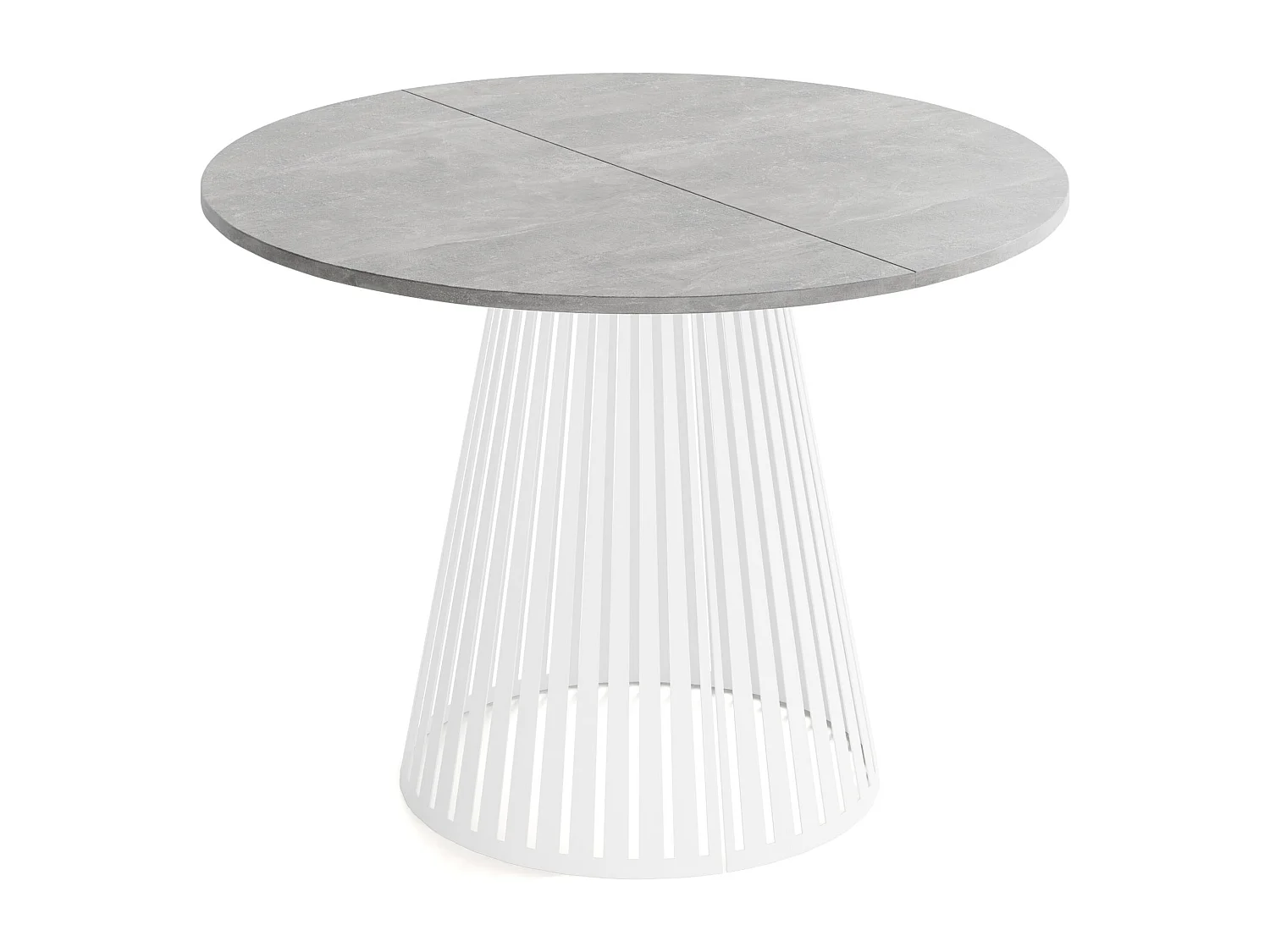 Esstisch Rund Ausziehbar mit Lamellen im Loft-Stil – 100 cm – Industrieller Tisch mit Weißen Metallbeinen, Platzsparend für Wohnzimmer Esszimmer – Grauer Beton