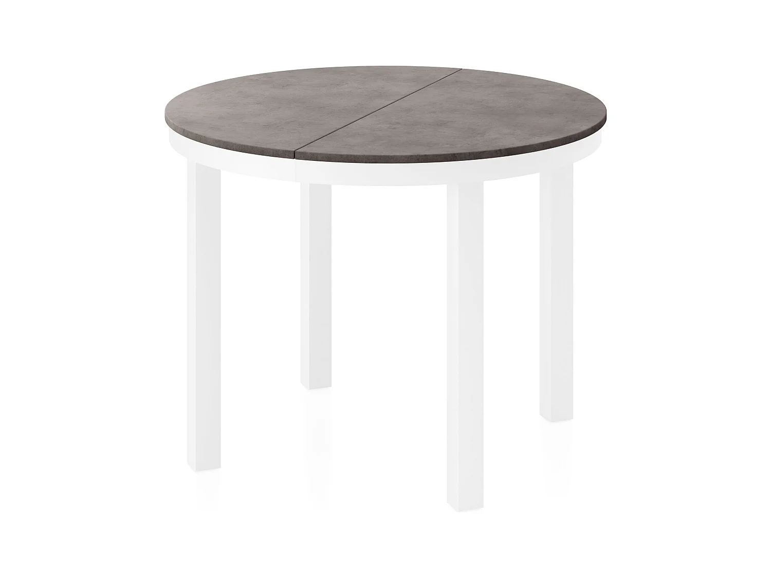 Table à Manger Ronde Extensible avec Pieds Métalliques Blancs – Table Industrielle – Table Gain de Place pour Salon ou Cuisine – 100 cm à 180 cm – Gris Béton Foncé