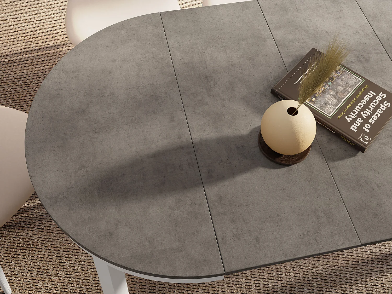 Table à Manger Ronde Extensible avec Pieds Métalliques Blancs – Table Industrielle – Table Gain de Place pour Salon ou Cuisine – 100 cm à 180 cm – Gris Béton Foncé