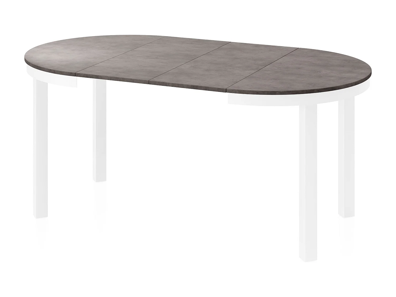 Runder Ausziehbarer Esstisch mit Weißem Metallgestell – Platzsparender Tisch im Loft-Stil für Wohnzimmer – Dunkelgrauer Beton mit Weißen Metallbeinen – 100 bis 180