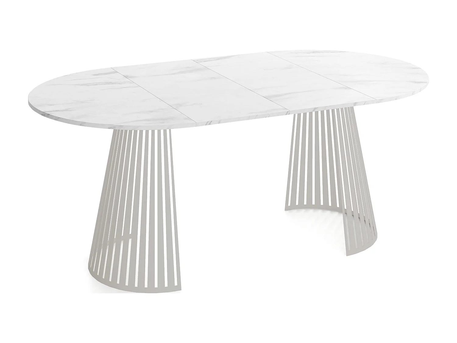 Esstisch Rund Ausziehbar mit Lamellen im Loft-Stil – 100 cm – Industrieller Tisch mit Metallbeinen in Grau-Beige, Platzsparend für Wohnzimmer – Marmor Weiß