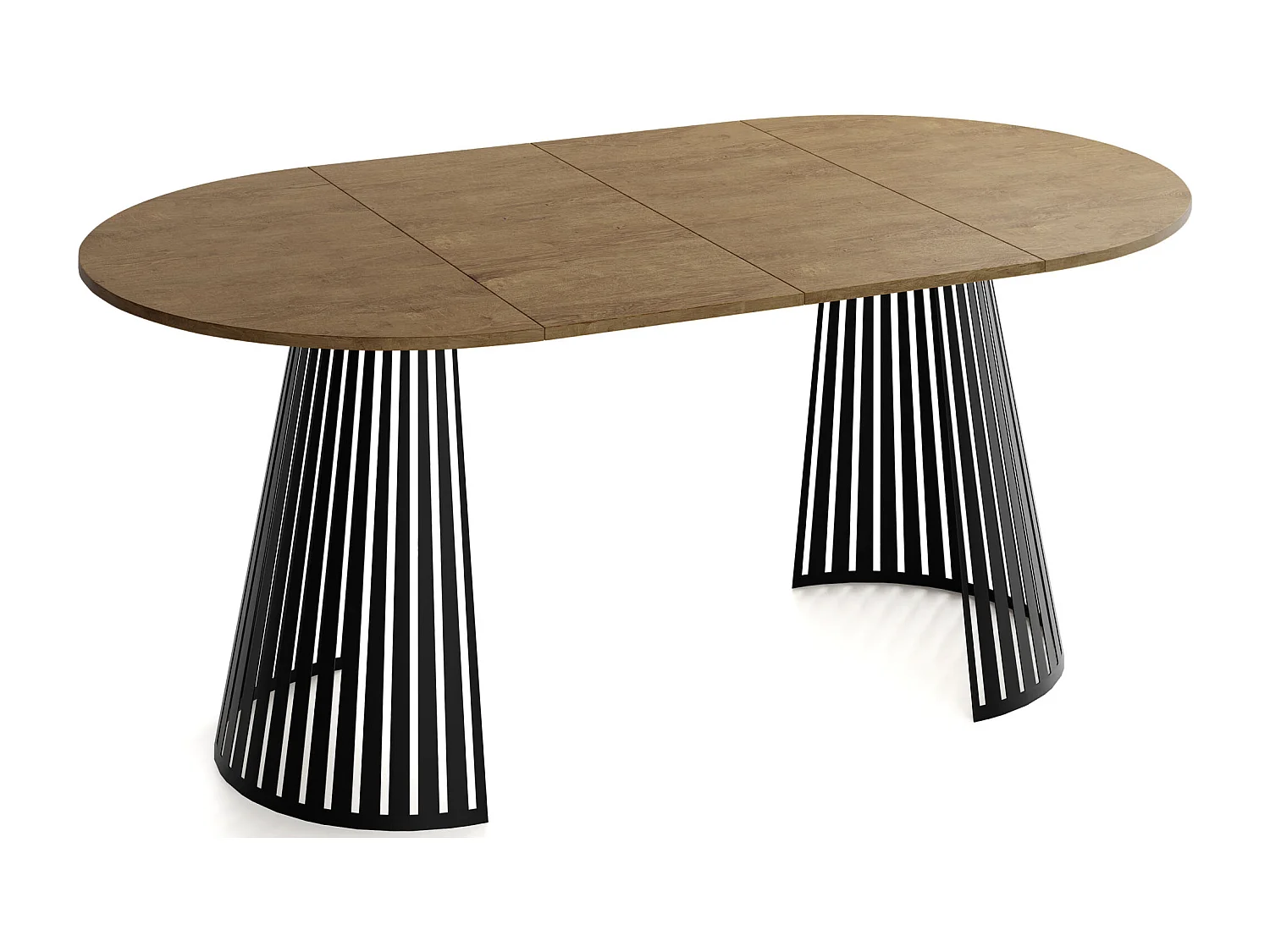 Esstisch Rund Ausziehbar mit Lamellen im Loft-Stil – 120 cm – Industrieller Tisch mit Schwarzen Metallbeinen, Platzsparend für Wohnzimmer Esszimmer – Braun