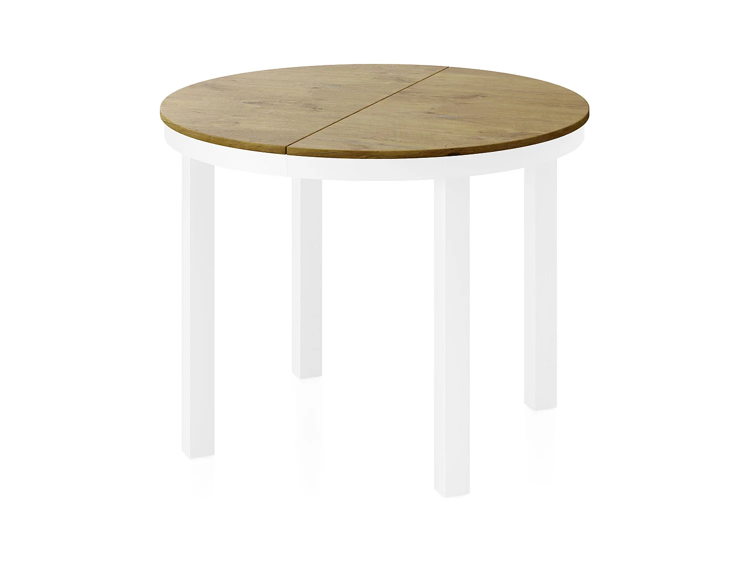Table à Manger Ronde Extensible avec Pieds Métalliques Blancs – Table Industrielle – Table Gain de Place pour Salon ou Cuisine – 100 cm à 180 cm – Chêne Lancelot