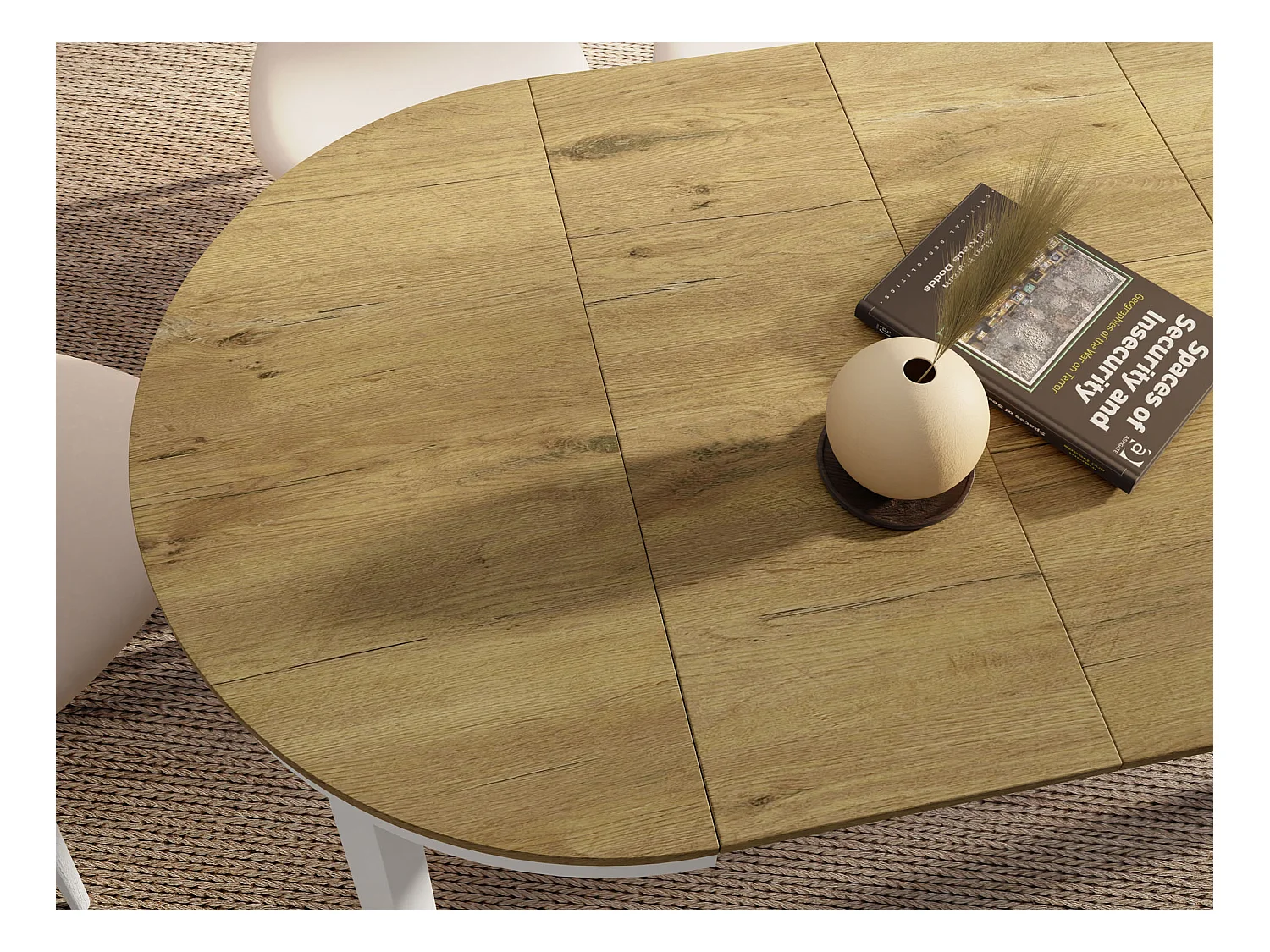 Table à Manger Ronde Extensible avec Pieds Métalliques Blancs – Table Industrielle – Table Gain de Place pour Salon ou Cuisine – 100 cm à 180 cm – Chêne Lancelot