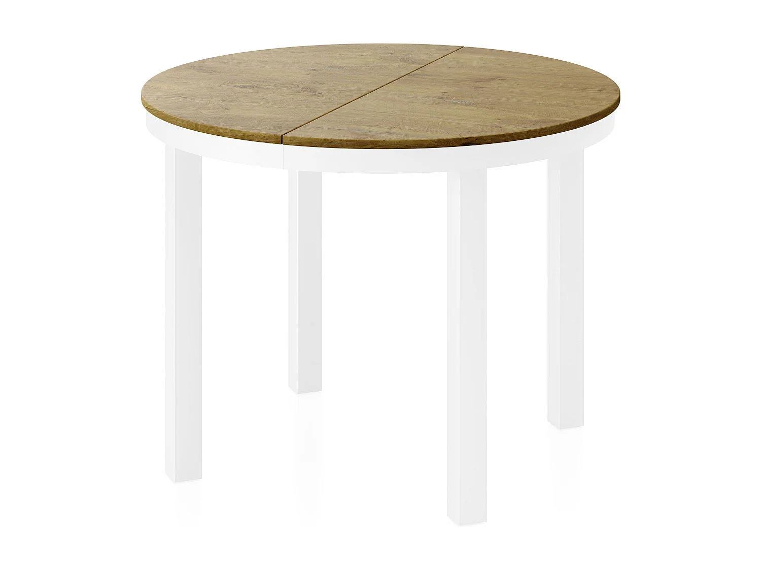 Runder Ausziehbarer Esstisch mit Weißem Metallgestell – Platzsparender Tisch im Loft-Stil für Wohnzimmer – Lancelot Eiche mit Weißen Metallbeinen – 100 bis 180 cm