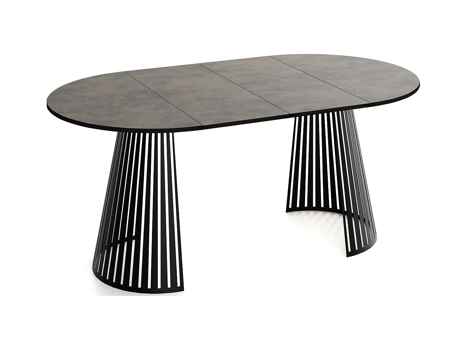 Table à Manger Ronde Extensible avec Lamelles Style Loft 120 cm – Design Industriel avec Pieds en Métal Noir, Gain de Place pour Salon – Béton Gris Foncé