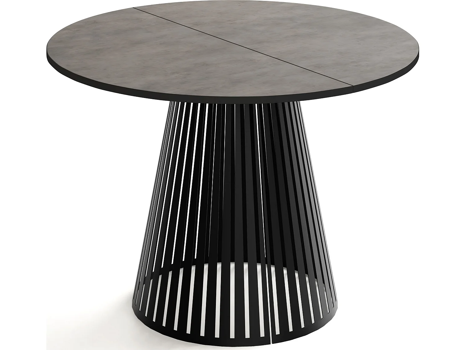 Esstisch Rund Ausziehbar mit Lamellen im Loft-Stil – 120 cm – Industrieller Tisch mit Schwarzen Metallbeinen, Platzsparend für Esszimmer – Beton-Optik Dunkelgrau