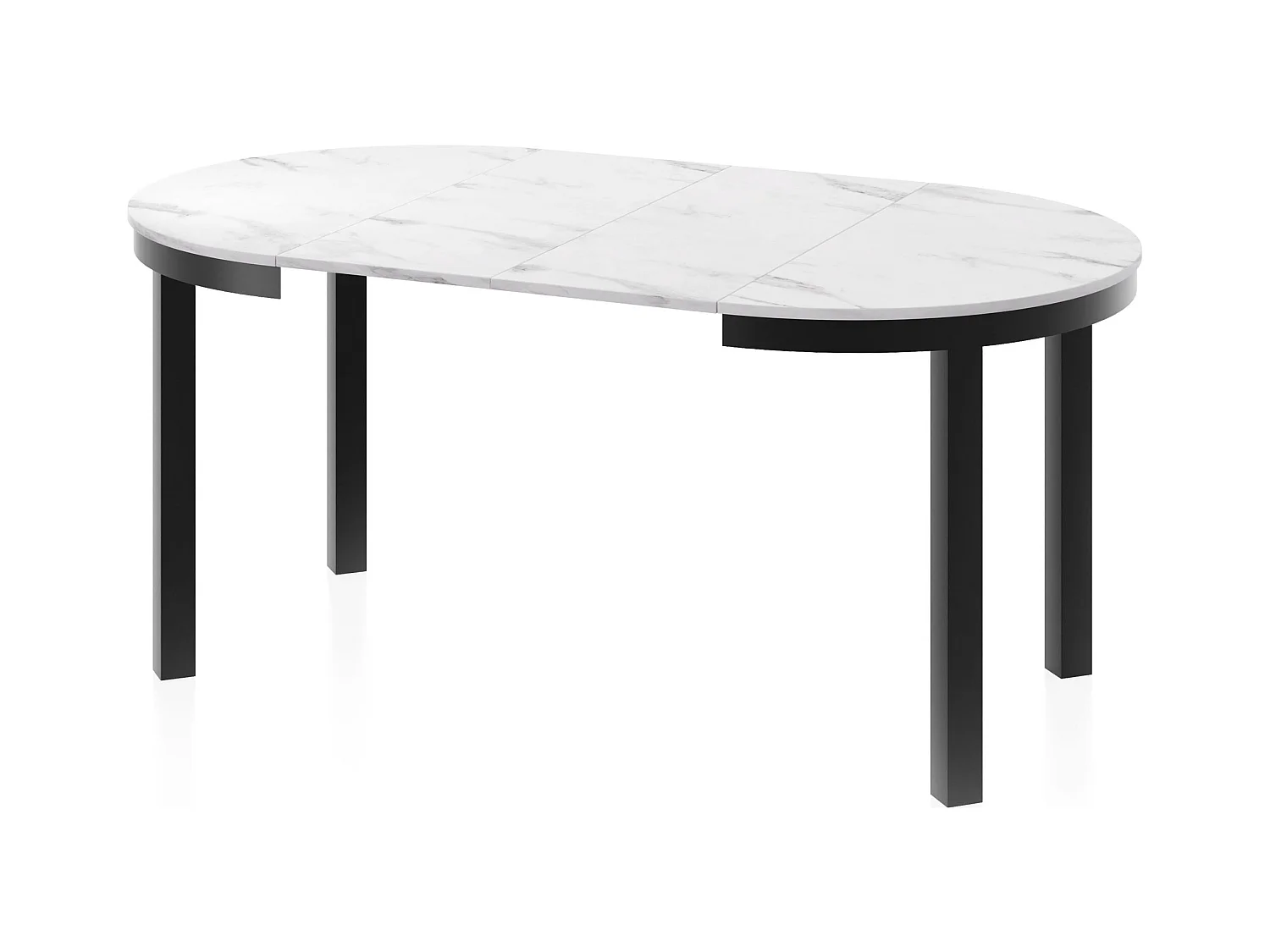 Table à Manger Ronde Extensible avec Pieds Métalliques Noirs – Table Industrielle – Table Gain de Place pour Salon ou Cuisine – 100 cm à 180 cm – Marbre Blanc