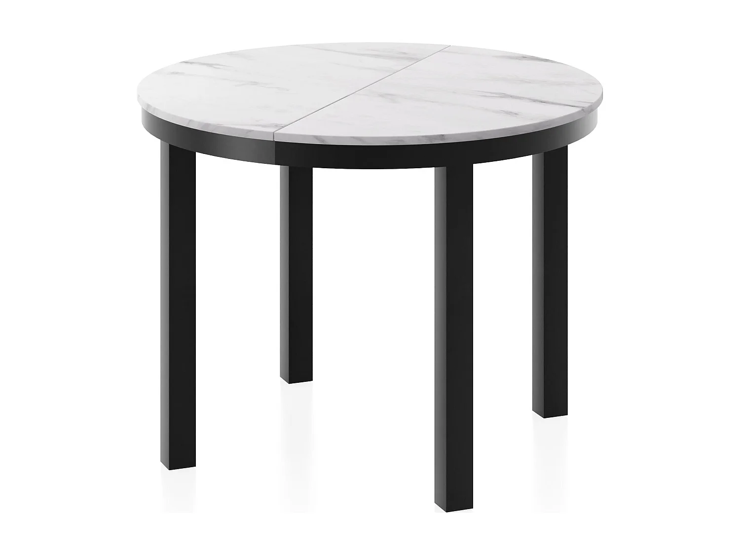 Runder Ausziehbarer Esstisch mit Schwarzem Metallgestell – Platzsparender Tisch im Loft-Stil – Weißer Marmor mit Schwarzen Metallbeinen – 100 bis 180 cm