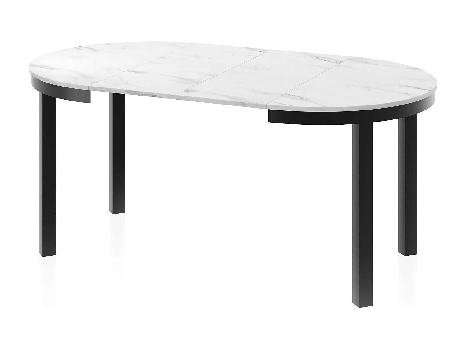 Runder Ausziehbarer Esstisch mit Schwarzem Metallgestell – Platzsparender Tisch im Loft-Stil – Weißer Marmor mit Schwarzen Metallbeinen – 100 bis 180 cm