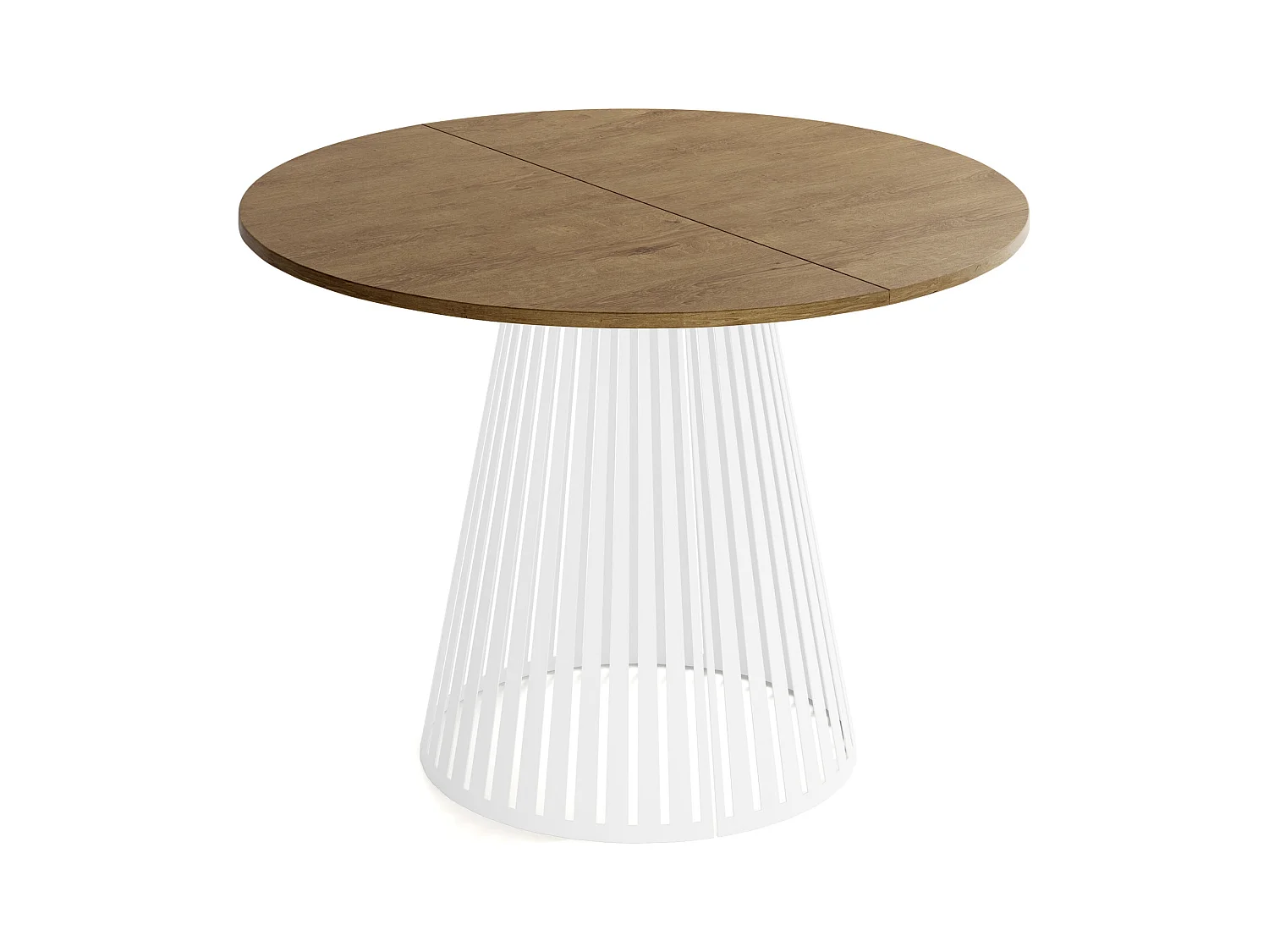 Table à Manger Ronde Extensible Style Loft – 100 à 180 cm – Design Industriel avec Pieds en Métal Blanc, Gain de Place pour Salon ou Salle à Manger – Marron