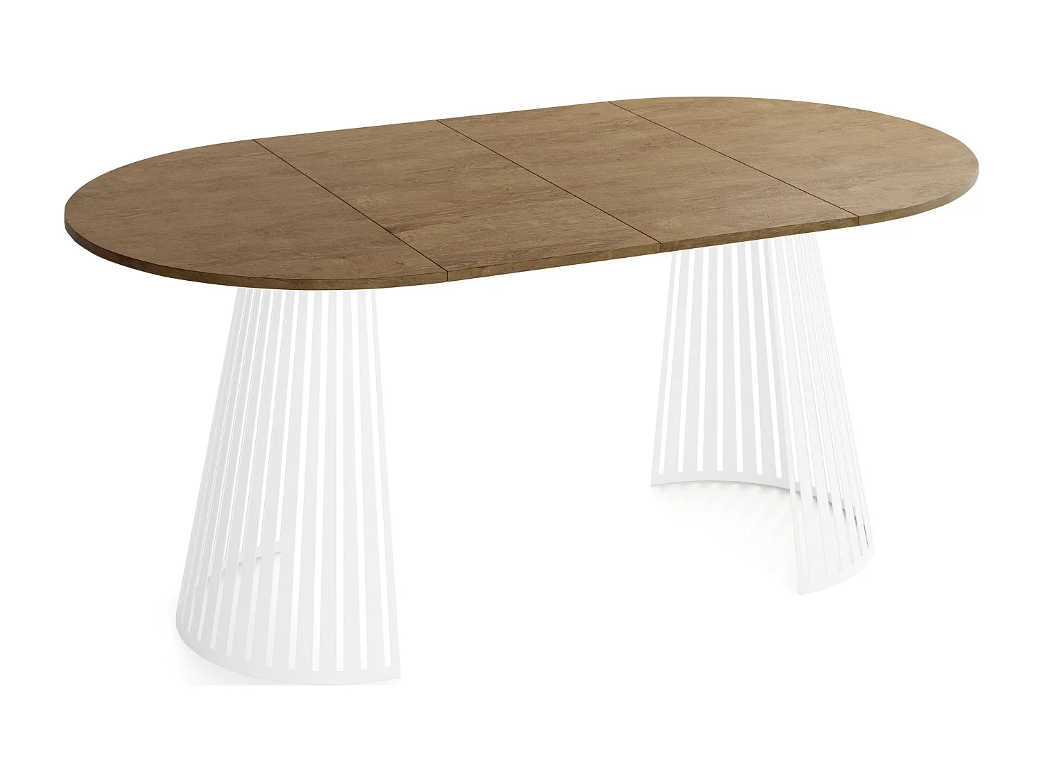 Esstisch Rund Ausziehbar mit Lamellen im Loft-Stil – 100 cm – Industrieller Tisch mit Weißen Metallbeinen, Platzsparend für Wohnzimmer Esszimmer – Braun