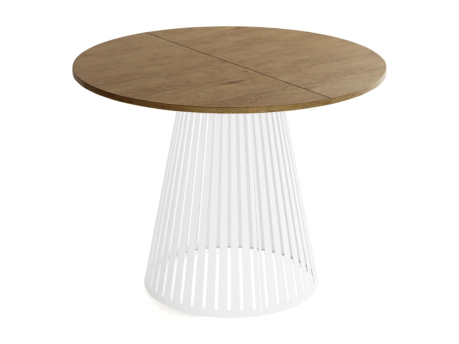 Esstisch Rund Ausziehbar mit Lamellen im Loft-Stil – 100 cm – Industrieller Tisch mit Weißen Metallbeinen, Platzsparend für Wohnzimmer Esszimmer – Braun