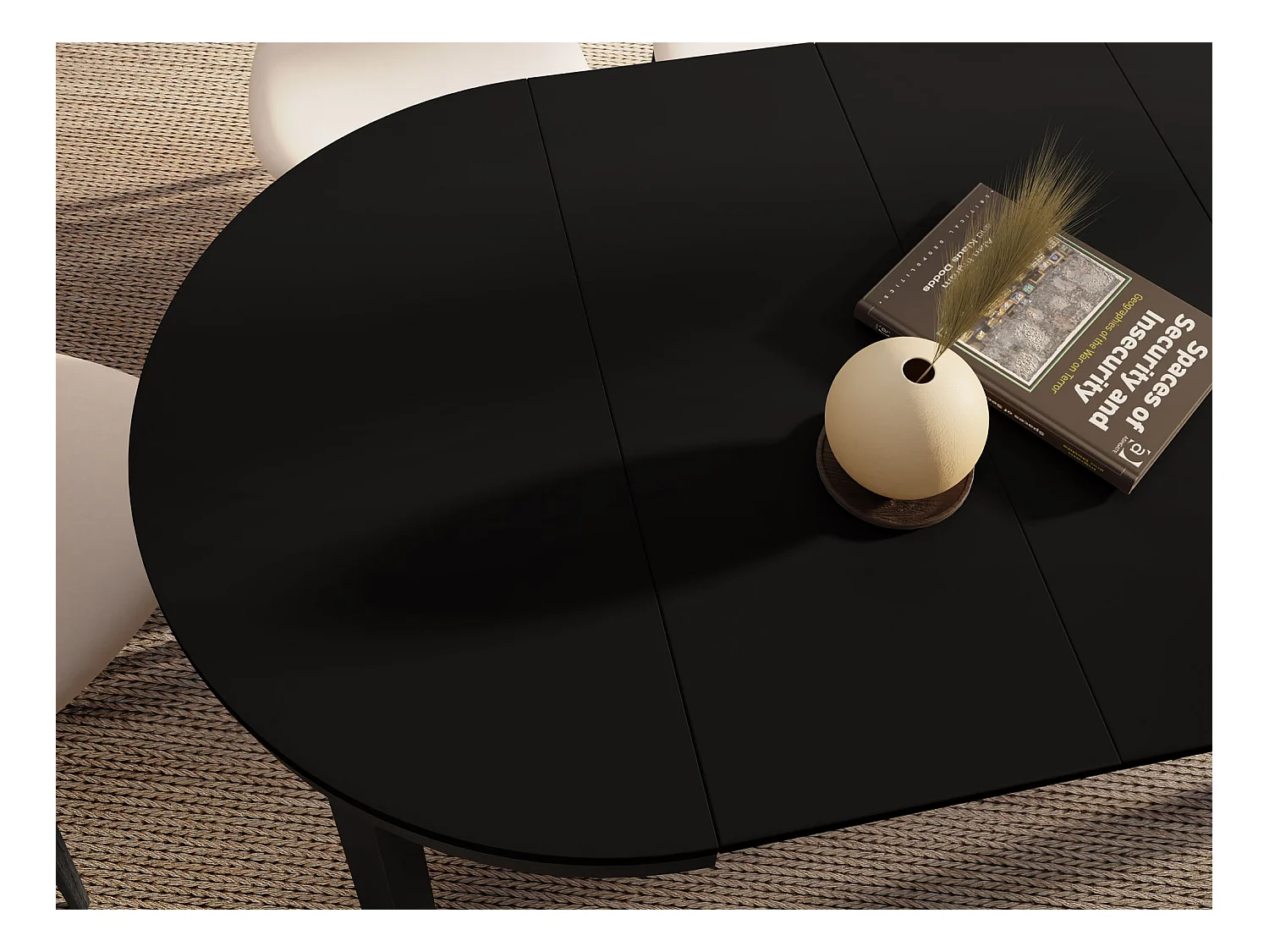 Table à Manger Ronde Extensible avec Pieds Métalliques Noirs – Table Industrielle – Table Gain de Place pour Salon ou Cuisine – 100 cm à 180 cm – Noir