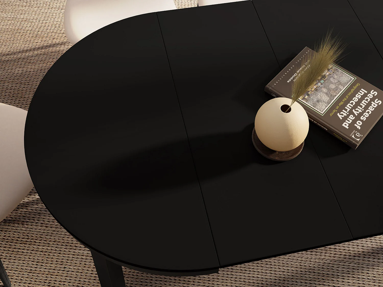 Runder Ausziehbarer Esstisch mit Schwarzem Metallgestell – Platzsparender Tisch im Loft-Stil – Schwarz mit Schwarzen Metallbeinen – 100 bis 180 cm