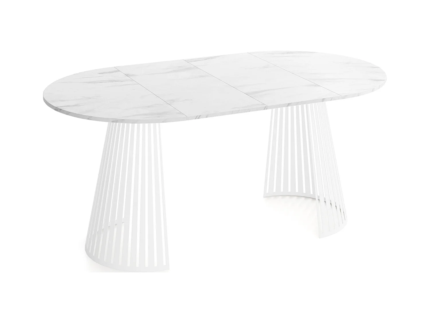 Table à Manger Ronde Extensible Style Loft – 120 à 200 cm – Design Industriel avec Pieds en Métal Blanc, Gain de Place pour Salon ou Salle à Manger – Marbre Blanc