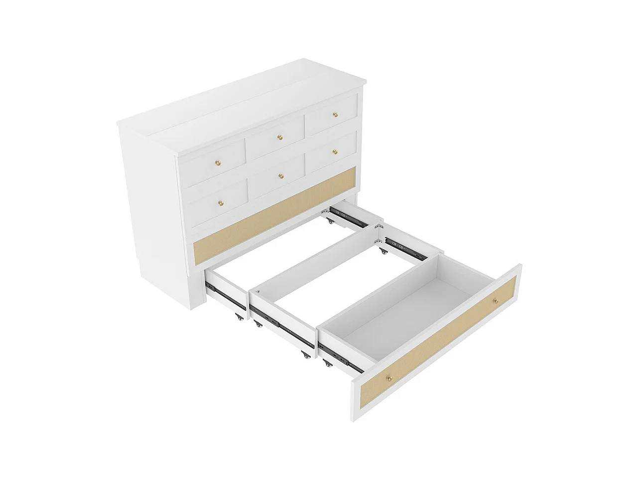 Lit escamotable mobile 140x200 cm tiroirs pied étagère tête USB électrique sans matelas blanc