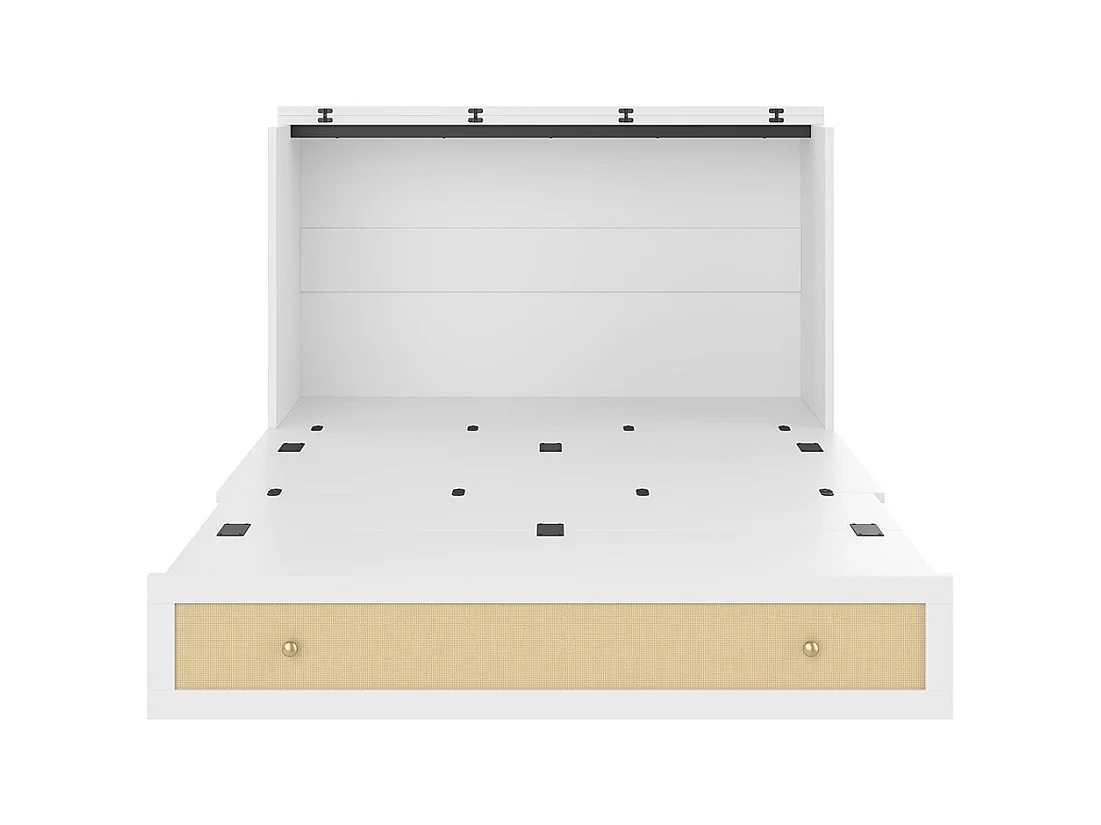 Lit escamotable mobile 140x200 cm tiroirs pied étagère tête USB électrique sans matelas blanc