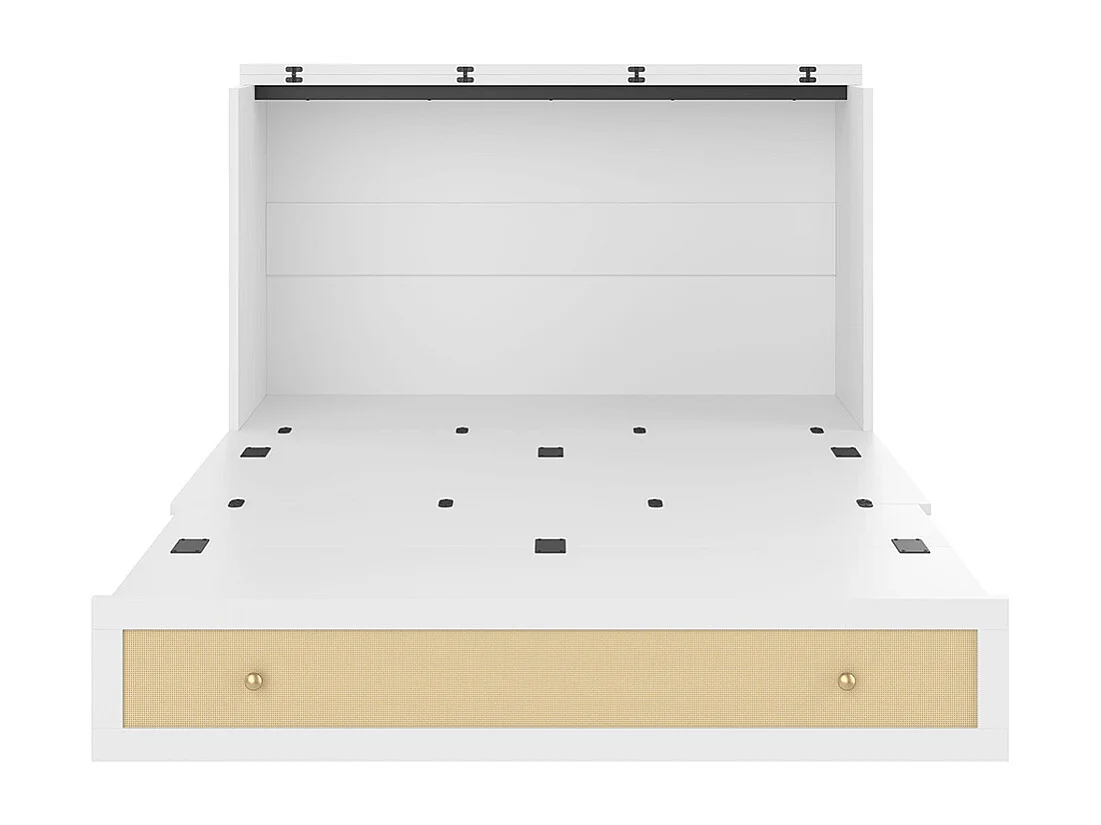 Lit escamotable mobile 140x200 cm tiroirs pied étagère tête USB électrique sans matelas blanc