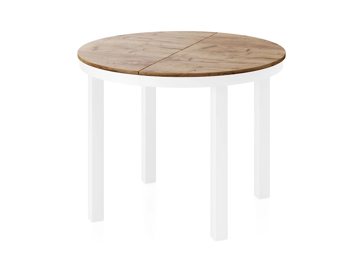 Table à Manger Ronde Extensible avec Pieds Métalliques Blancs – Table Industrielle – Table Gain de Place pour Salon ou Cuisine – 100 cm à 180 cm – Chêne Craft