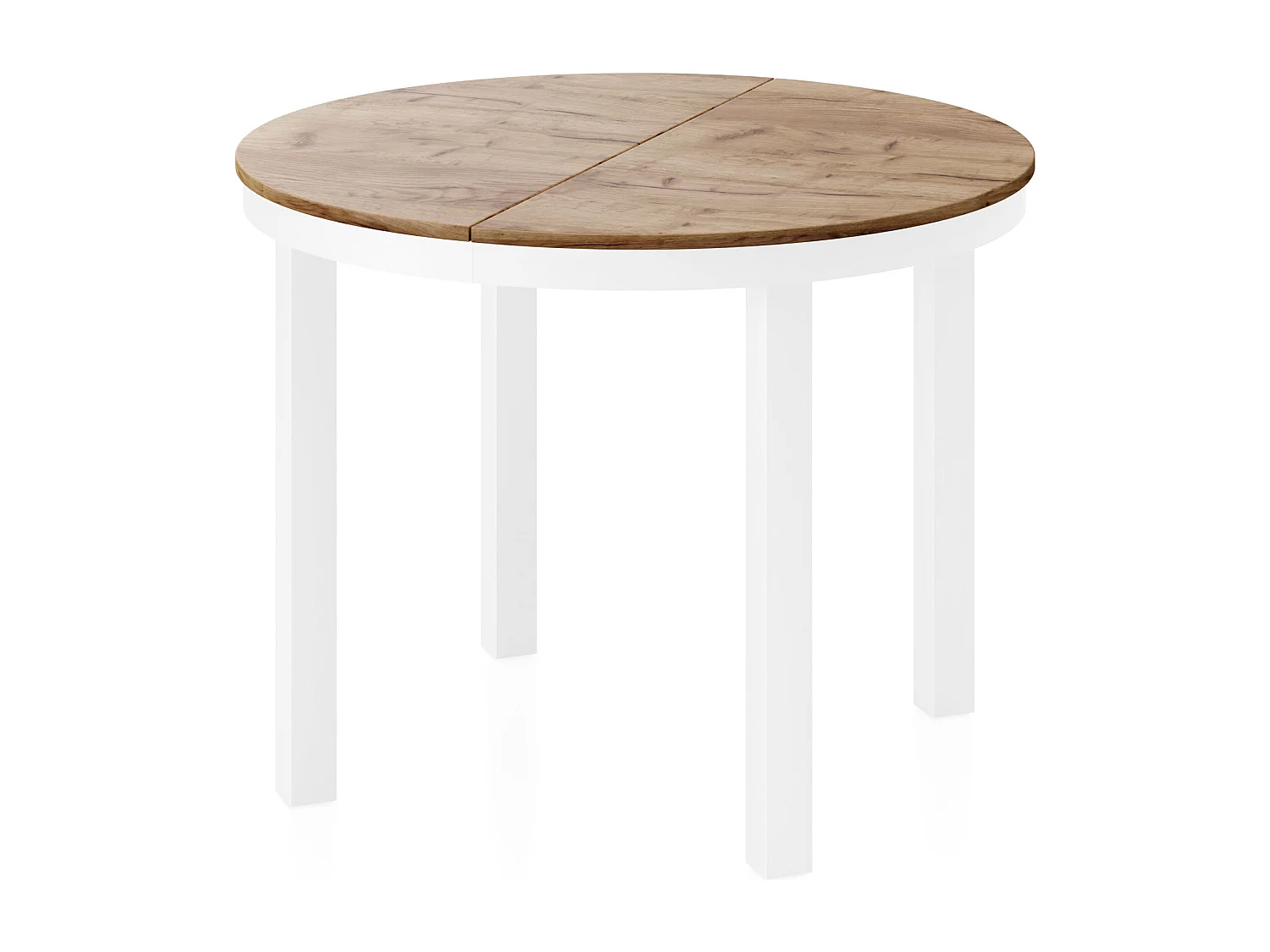 Runder Ausziehbarer Esstisch mit Weißem Metallgestell – Platzsparender Tisch im Loft-Stil für Wohnzimmer – Craft Eiche mit Weißen Metallbeinen – 100 bis 180 cm