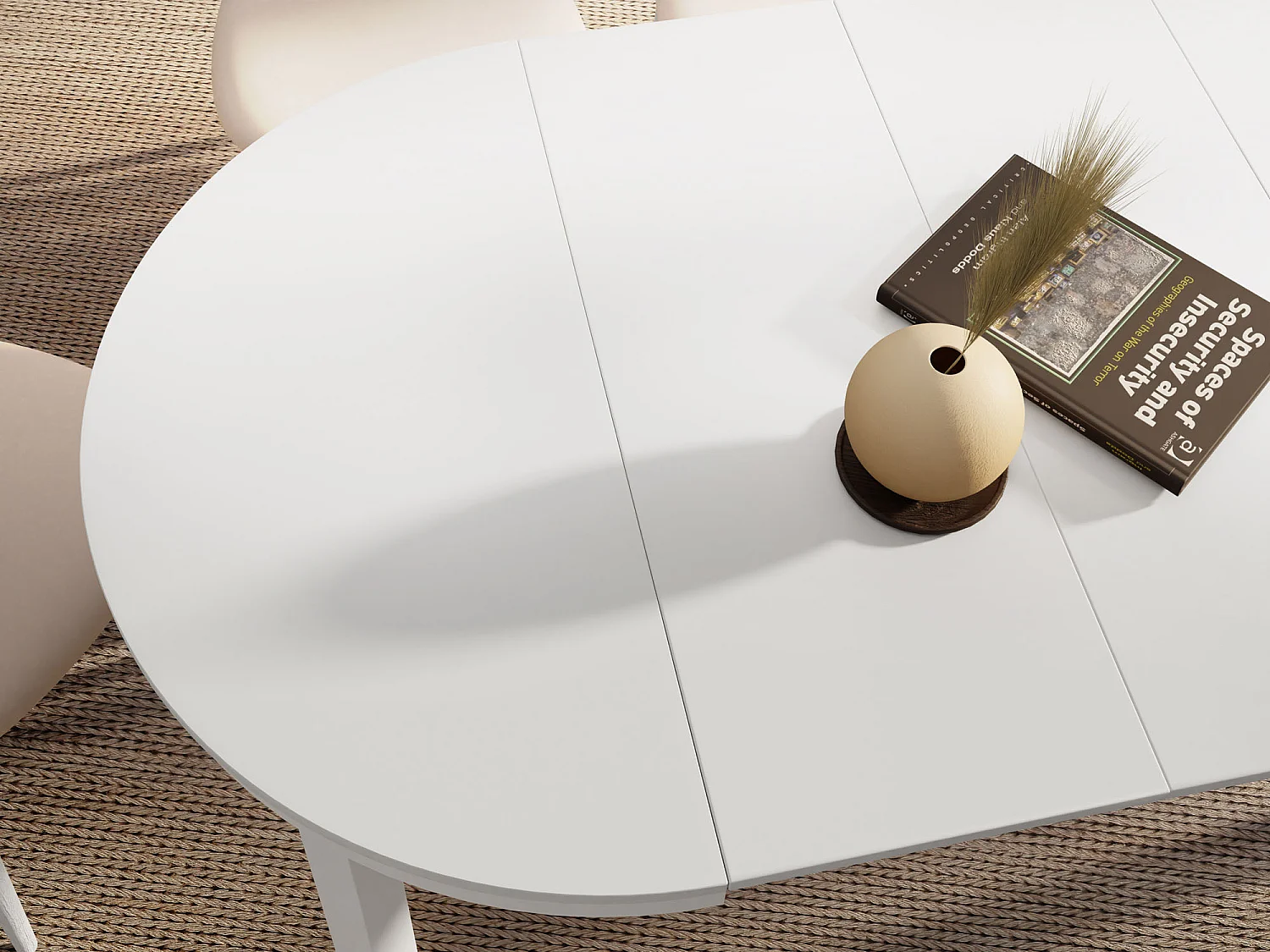 Runder Ausziehbarer Esstisch mit Weißem Metallgestell – Platzsparender Tisch im Loft-Stil für Wohnzimmer – Weiß mit Weißen Metallbeinen – 100 bis 180 cm