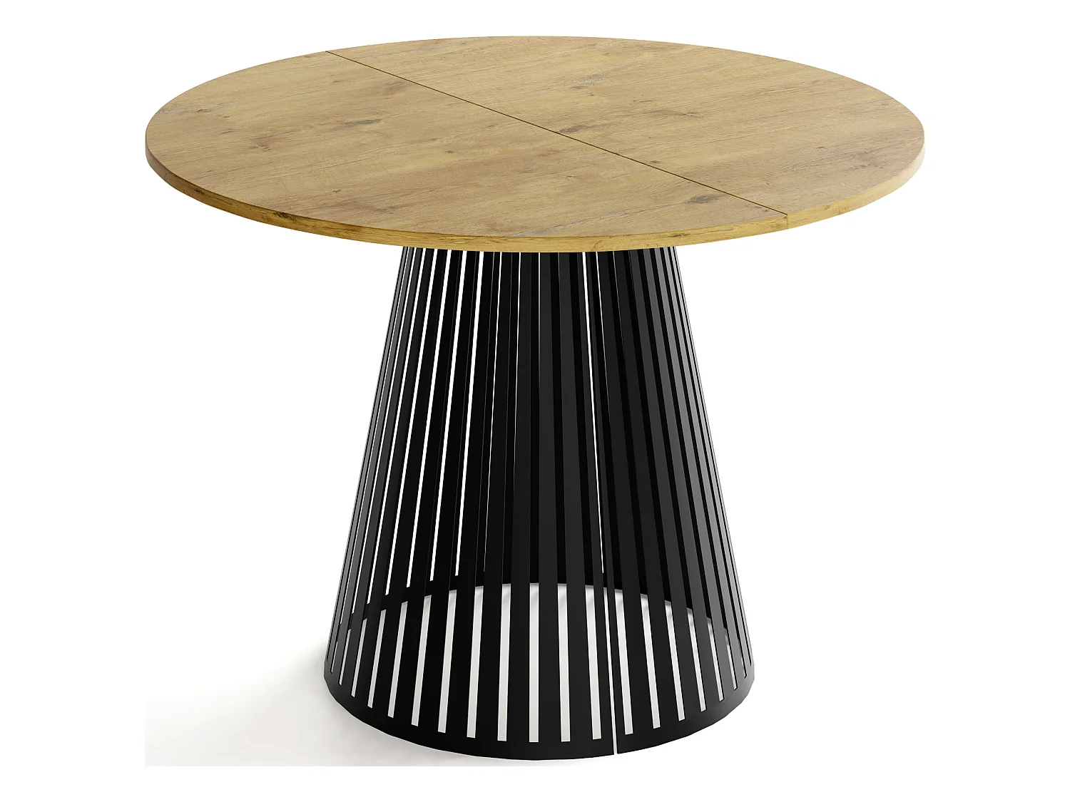 Table à Manger Ronde Extensible avec Lamelles Style Loft 100 cm – Design Industriel avec Pieds en Métal Noir, Gain de Place pour Salon, Salle à Manger – Marron