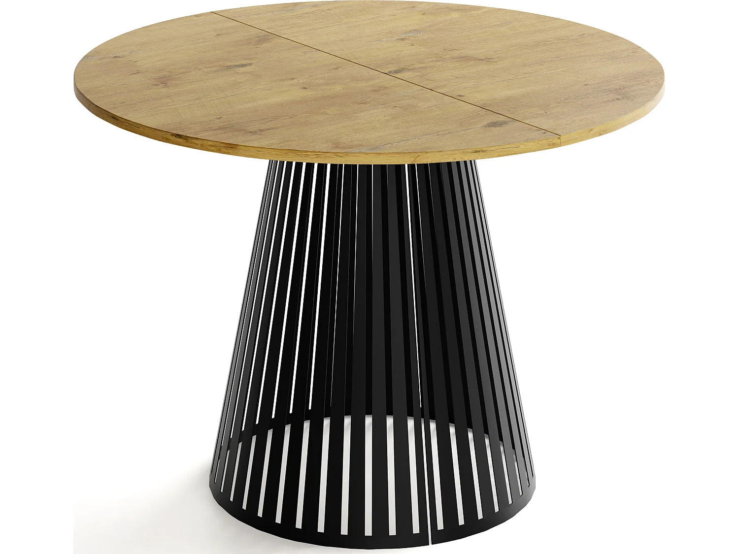 Esstisch Rund Ausziehbar mit Lamellen im Loft-Stil – 120 cm – Industrieller Tisch mit Schwarzen Metallbeinen, Platzsparend für Wohnzimmer Esszimmer – Braun