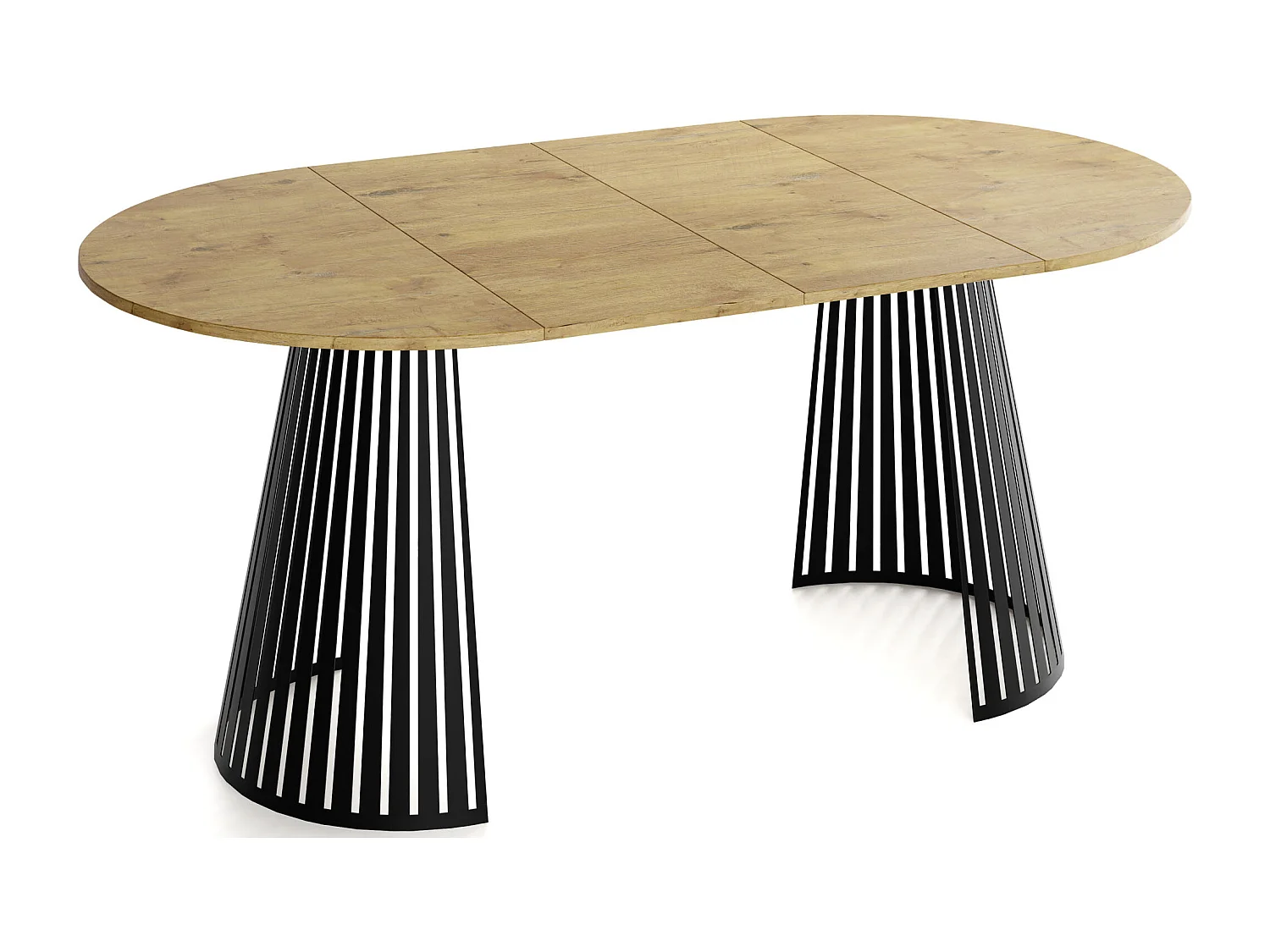 Esstisch Rund Ausziehbar mit Lamellen im Loft-Stil – 120 cm – Industrieller Tisch mit Schwarzen Metallbeinen, Platzsparend für Wohnzimmer Esszimmer – Braun