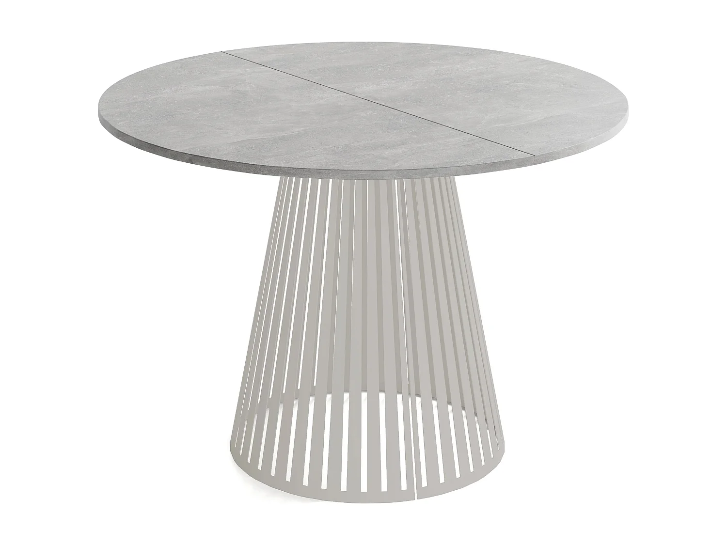 Esstisch Rund Ausziehbar mit Lamellen im Loft-Stil – 100 cm – Industrieller Tisch mit Metallbeinen in Grau-Beige, Platzsparend für Wohnzimmer – Grauer Beton