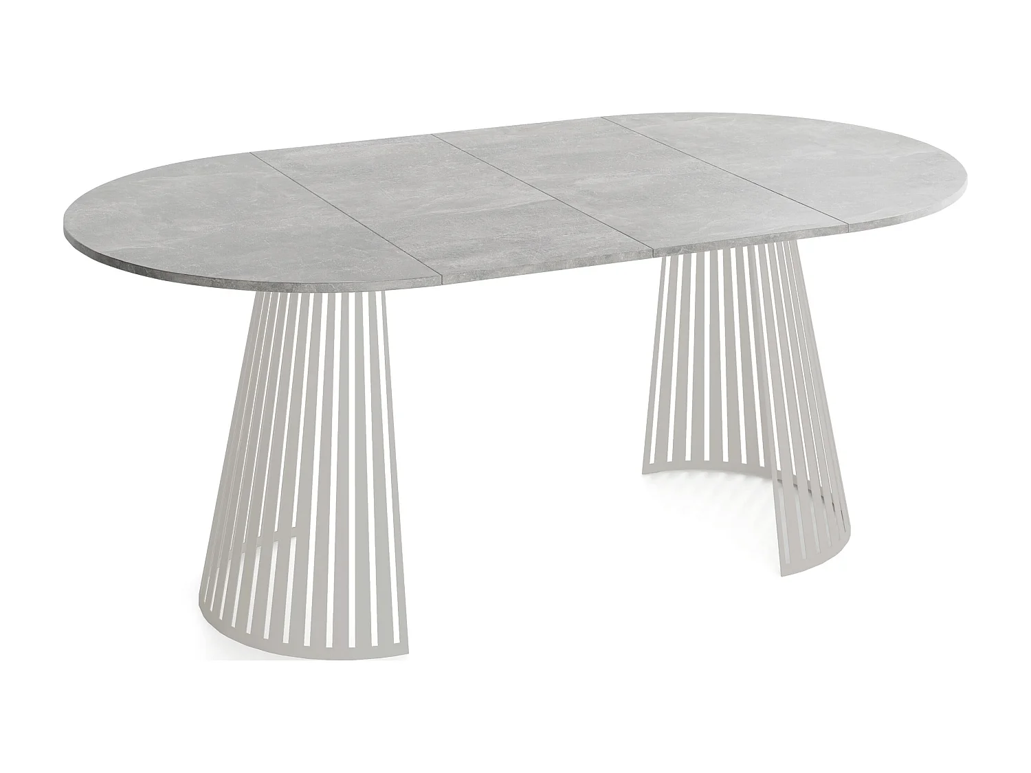 Esstisch Rund Ausziehbar mit Lamellen im Loft-Stil – 100 cm – Industrieller Tisch mit Metallbeinen in Grau-Beige, Platzsparend für Wohnzimmer – Grauer Beton