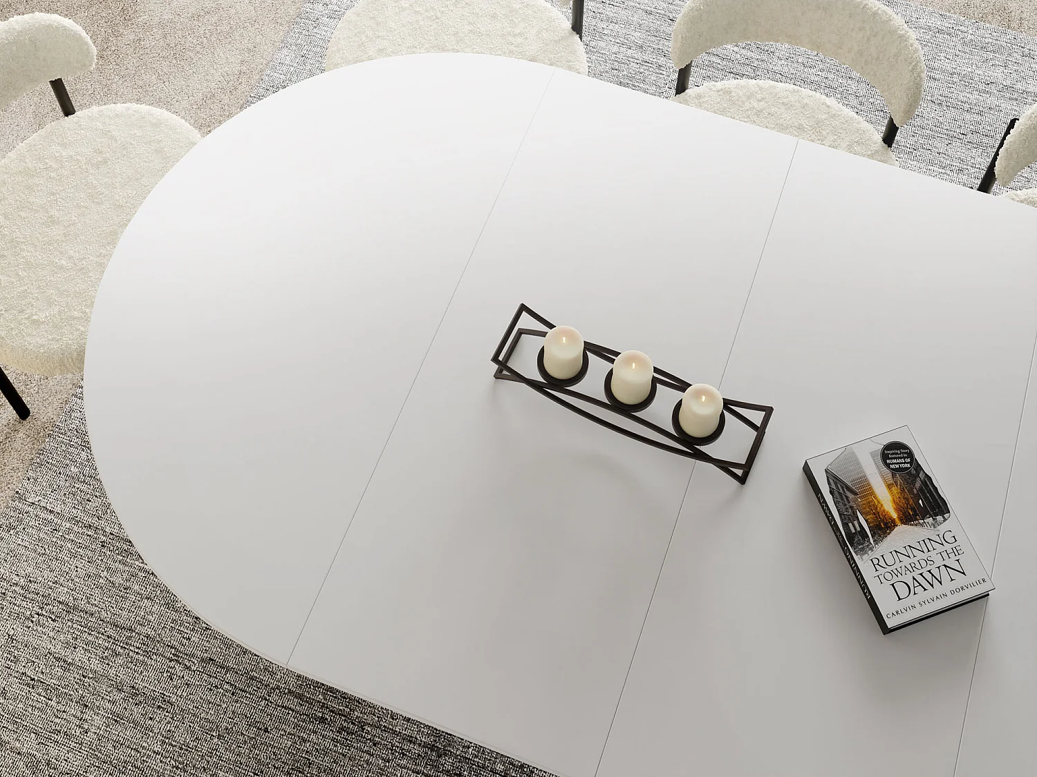 Esstisch Rund Ausziehbar mit Lamellen im Loft-Stil – 100 cm – Industrieller Tisch mit Metallbeinen in Grau-Beige, Platzsparend für Wohnzimmer Esszimmer – Weiß