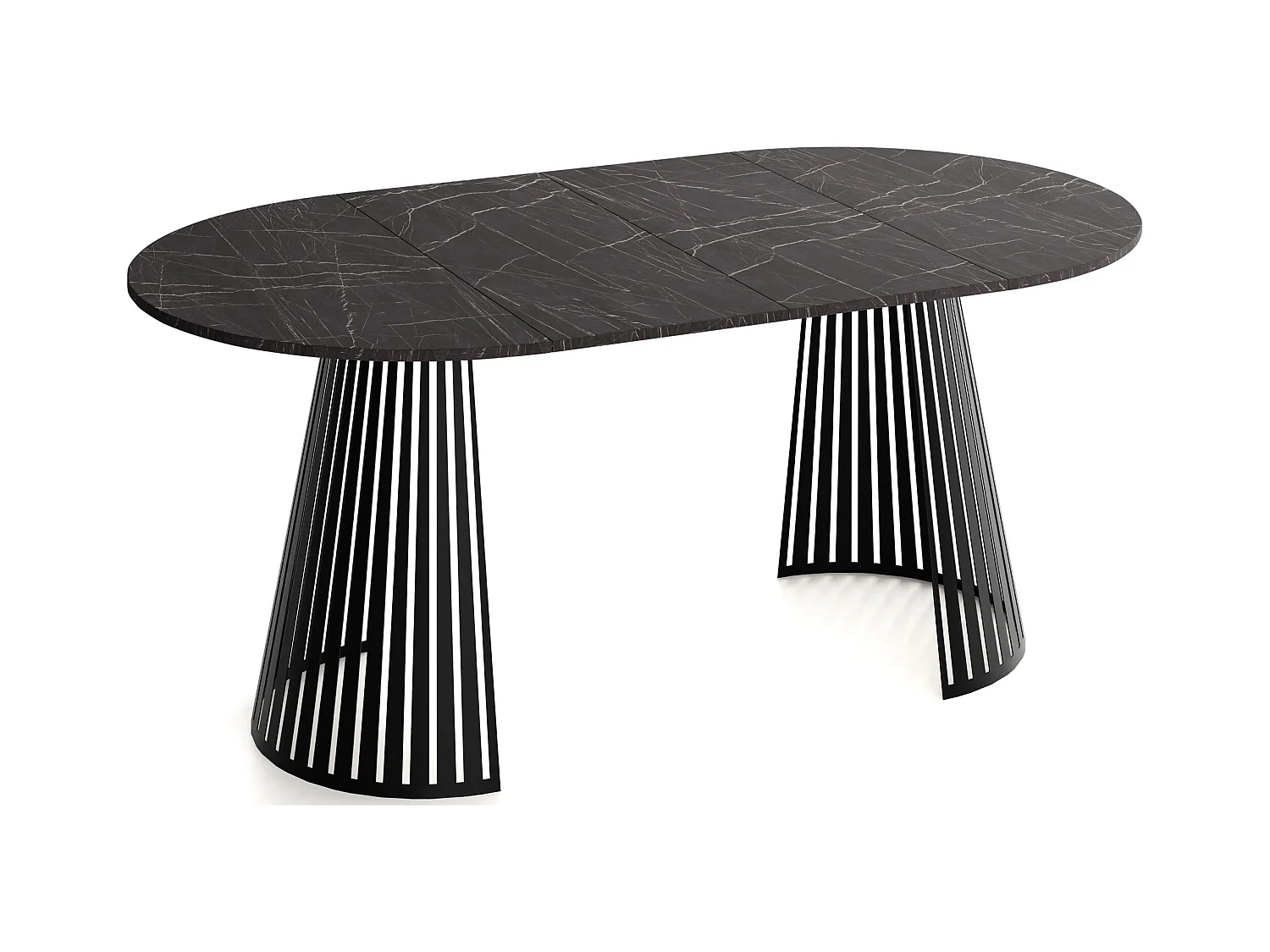Table à Manger Ronde Extensible avec Lamelles Style Loft 100 cm – Design Industriel avec Pieds en Métal Noir, Gain de Place pour Salon, Salle à Manger – Marbre Noir