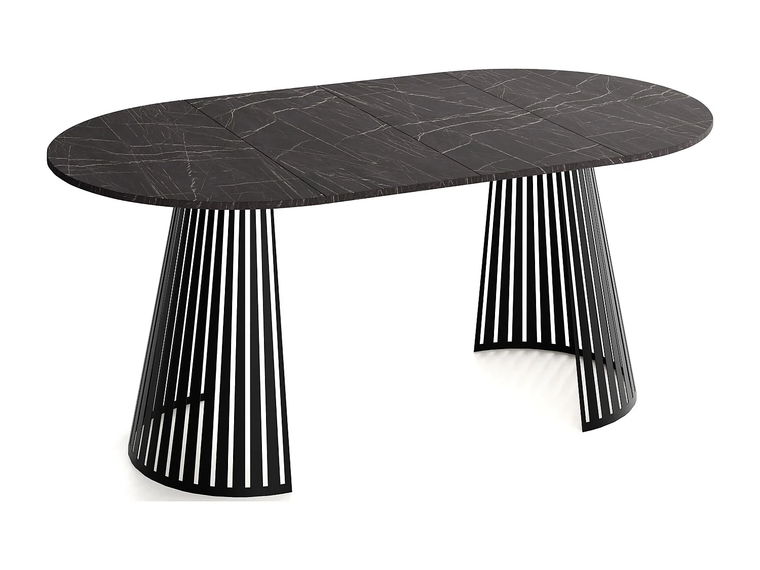 Table à Manger Ronde Extensible avec Lamelles Style Loft 100 cm – Design Industriel avec Pieds en Métal Noir, Gain de Place pour Salon, Salle à Manger – Marbre Noir