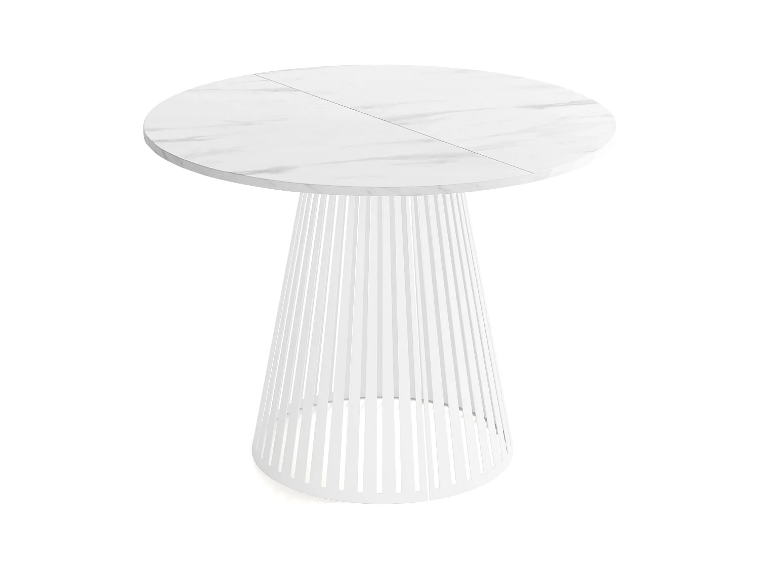 Table à Manger Ronde Extensible Style Loft – 100 à 180 cm – Design Industriel avec Pieds en Métal Blanc, Gain de Place pour Salon ou Salle à Manger – Marbre Blanc