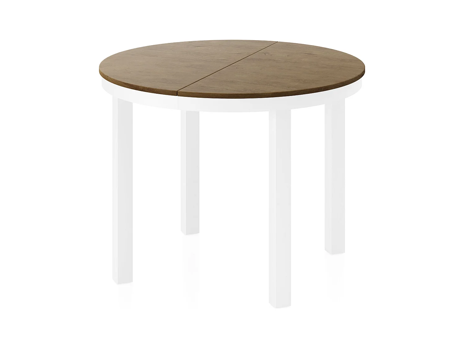 Table à Manger Ronde Extensible avec Pieds Métalliques Blancs – Table Industrielle – Table Gain de Place pour Salon ou Cuisine – 100 cm à 180 cm – Chêne Lefkas