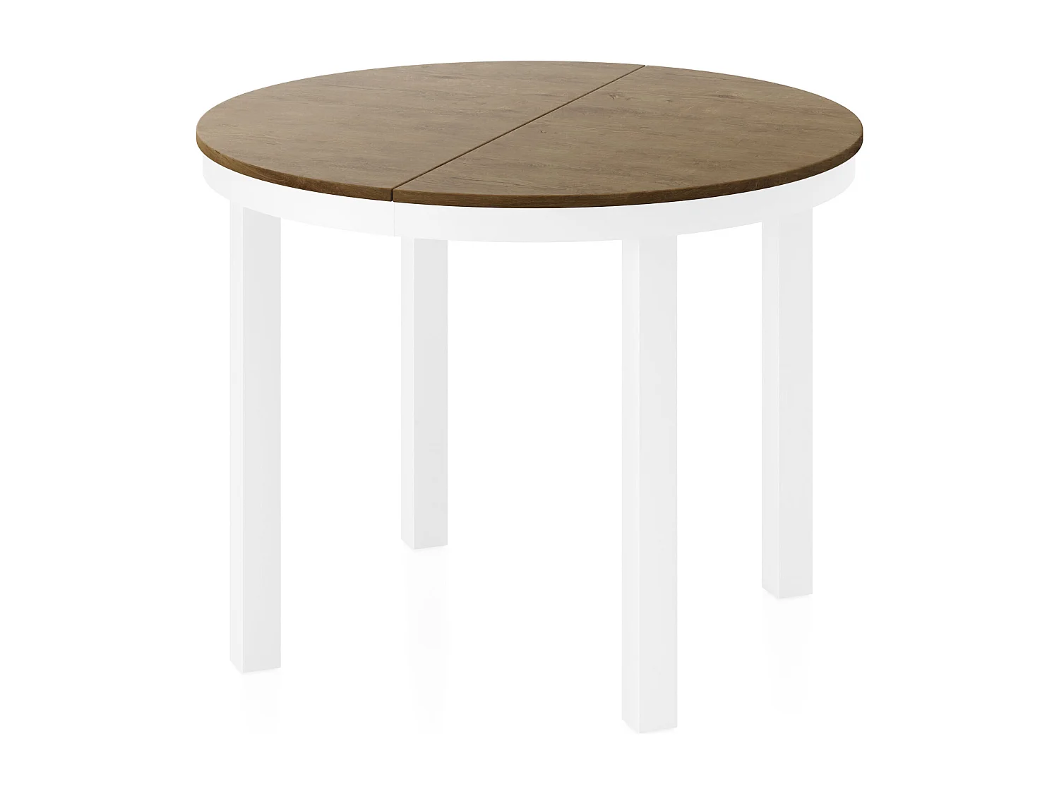 Runder Ausziehbarer Esstisch mit Weißem Metallgestell – Platzsparender Tisch im Loft-Stil für Wohnzimmer – Lefkas Eiche mit Weißen Metallbeinen – 100 bis 180 cm