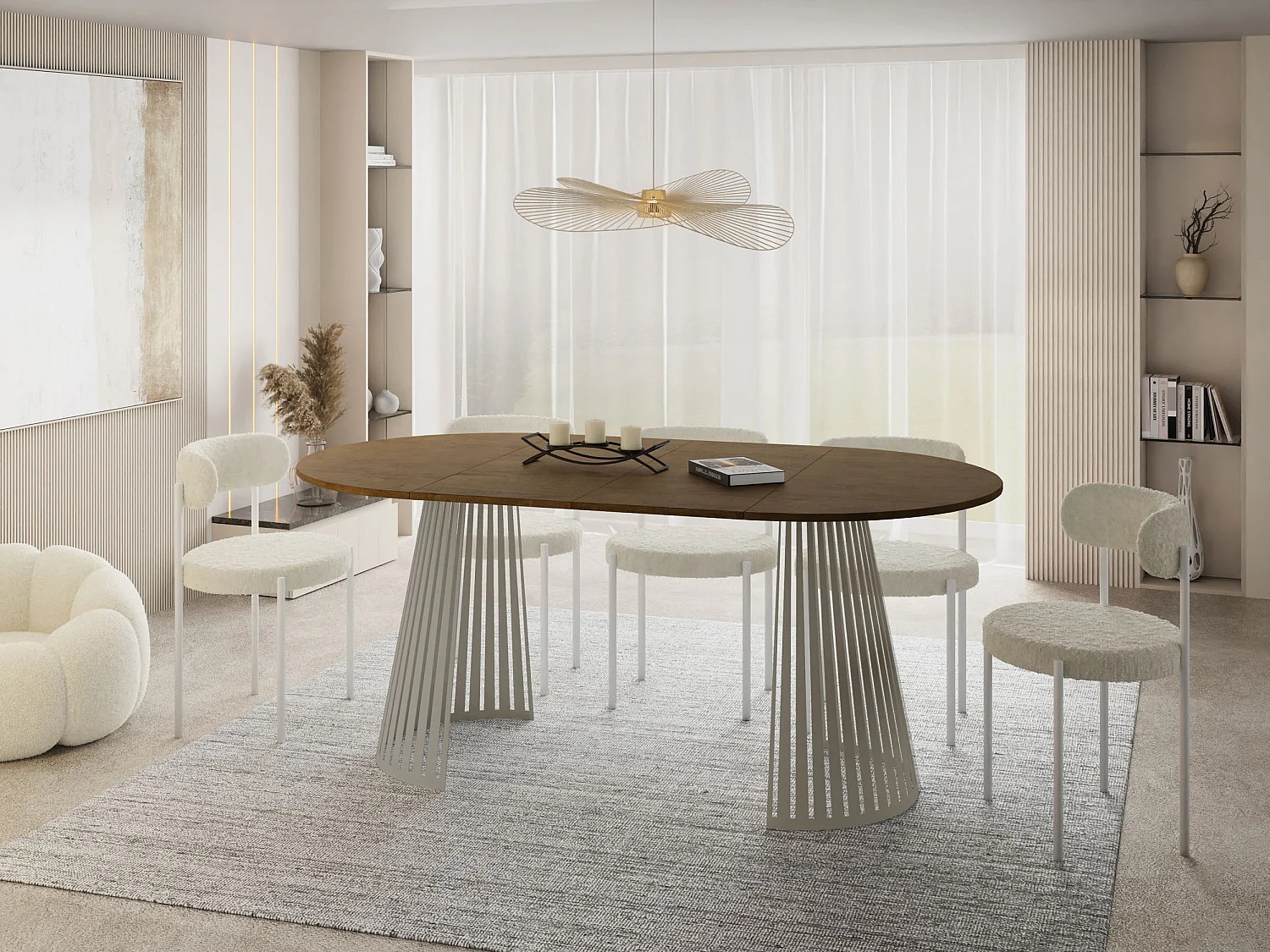 Esstisch Rund Ausziehbar mit Lamellen im Loft-Stil – 100 cm – Industrieller Tisch mit Metallbeinen in Grau-Beige, Platzsparend für Wohnzimmer Esszimmer – Braun