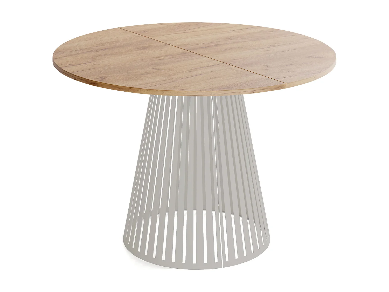 Esstisch Rund Ausziehbar mit Lamellen im Loft-Stil – 100 cm – Industrieller Tisch mit Metallbeinen in Grau-Beige, Platzsparend für Wohnzimmer, Esszimmer – Braun