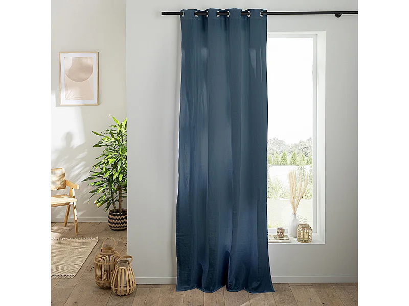 Rideau uni en gaze de coton oeillets à l'unité 140x260cm bleu