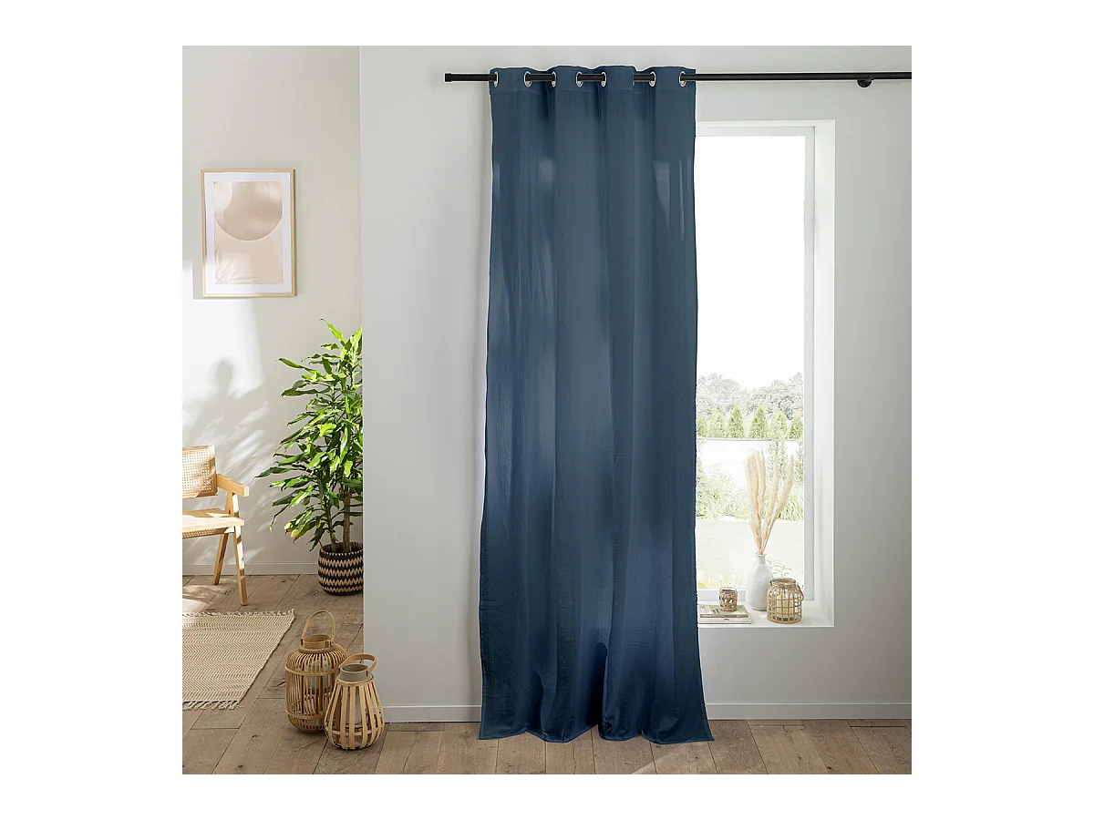 Rideau uni en gaze de coton oeillets à l'unité 140x260cm bleu