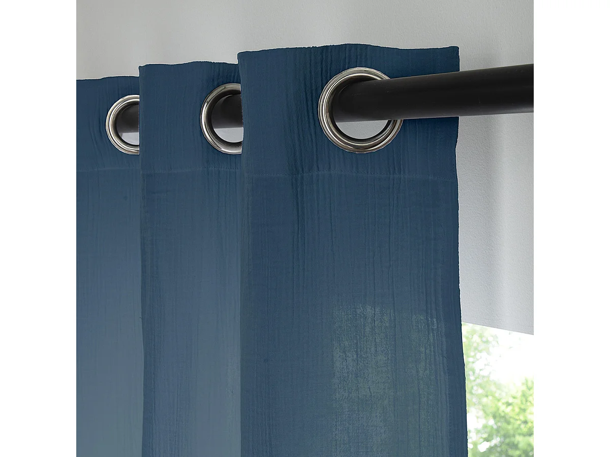 Rideau uni en gaze de coton oeillets à l'unité 140x260cm bleu