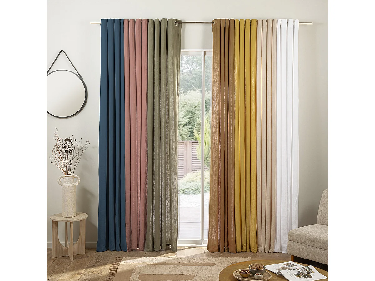 Rideau uni en gaze de coton oeillets à l'unité 140x260cm bleu