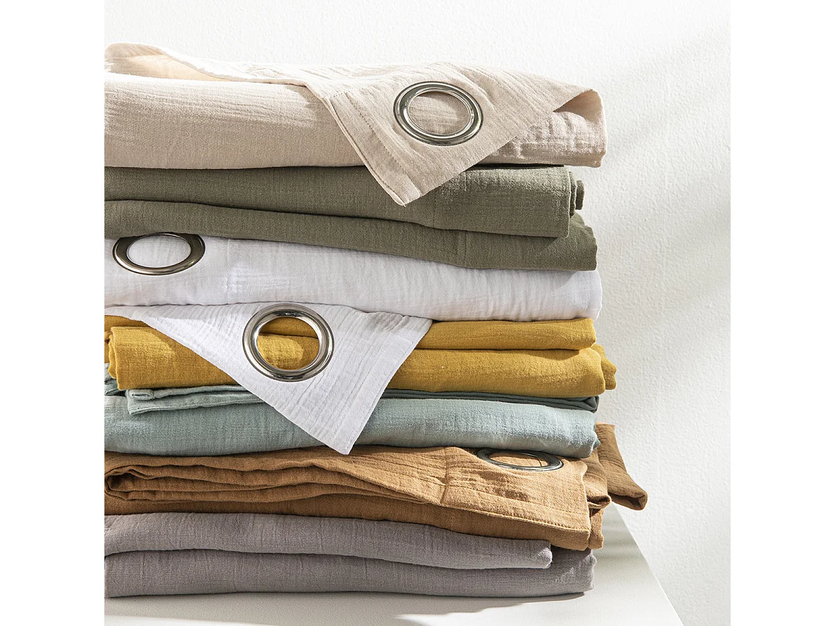 Rideau uni en gaze de coton oeillets à l'unité 140x260cm bleu