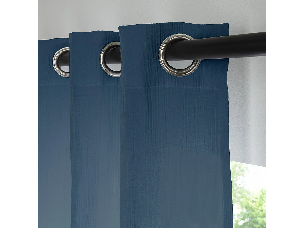 Rideau uni en gaze de coton oeillets à l'unité 140x260cm bleu