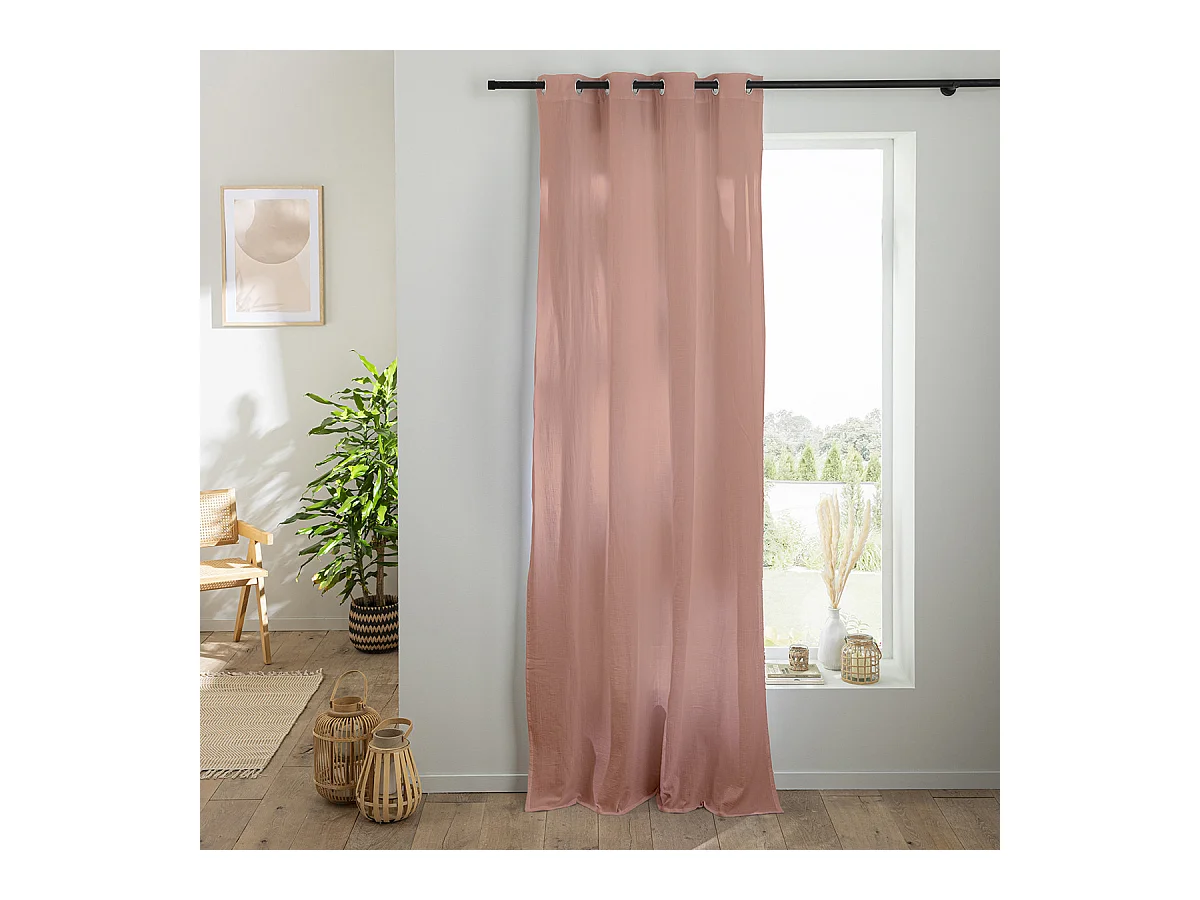 Rideau uni en gaze de coton oeillets à l'unité 140x260cm rose