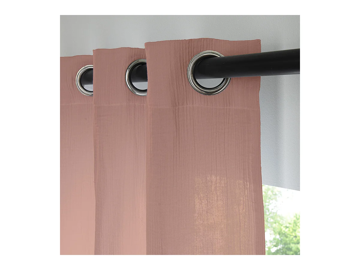 Rideau uni en gaze de coton oeillets à l'unité 140x260cm rose