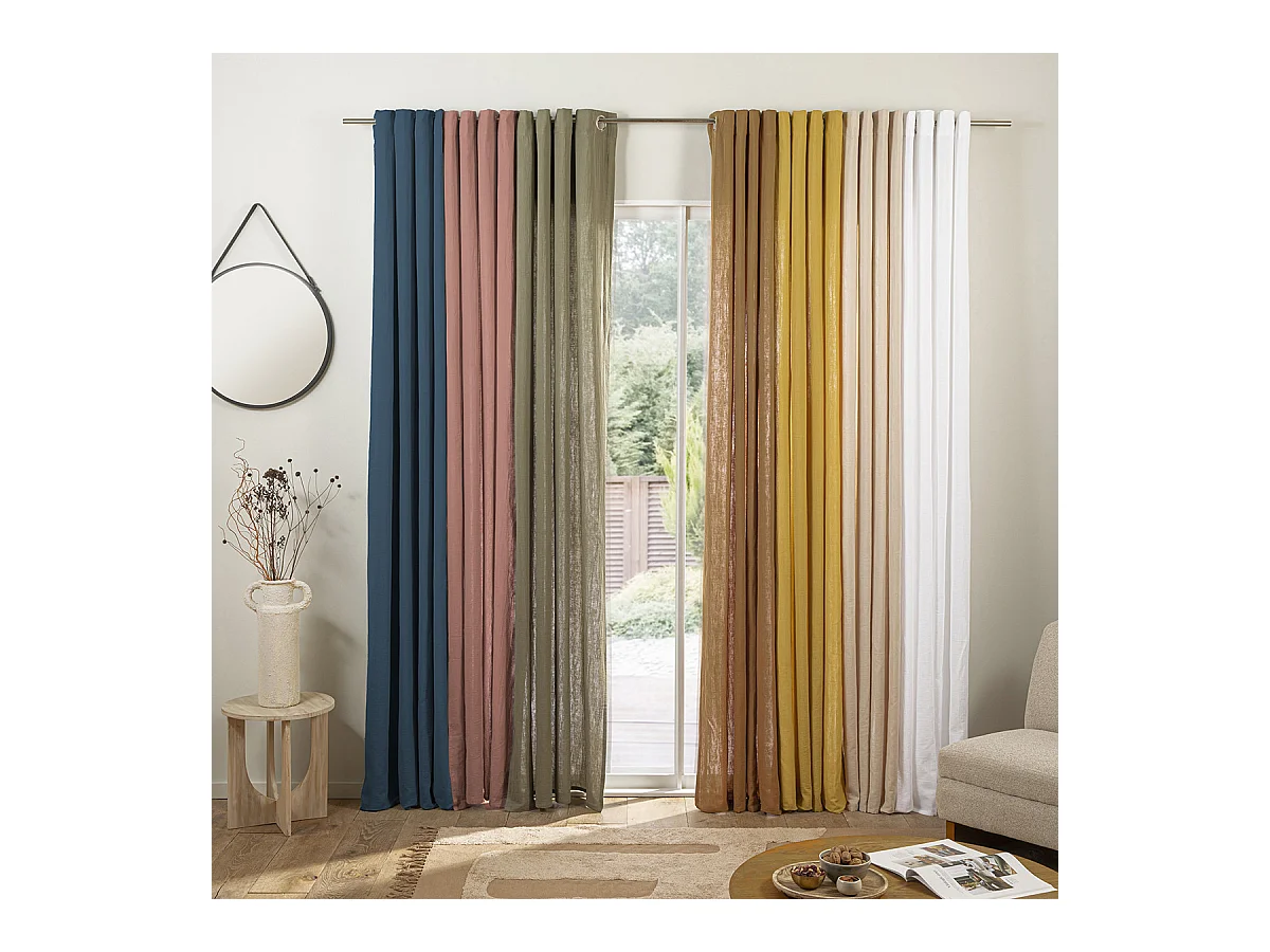 Rideau uni en gaze de coton oeillets à l'unité 140x260cm rose